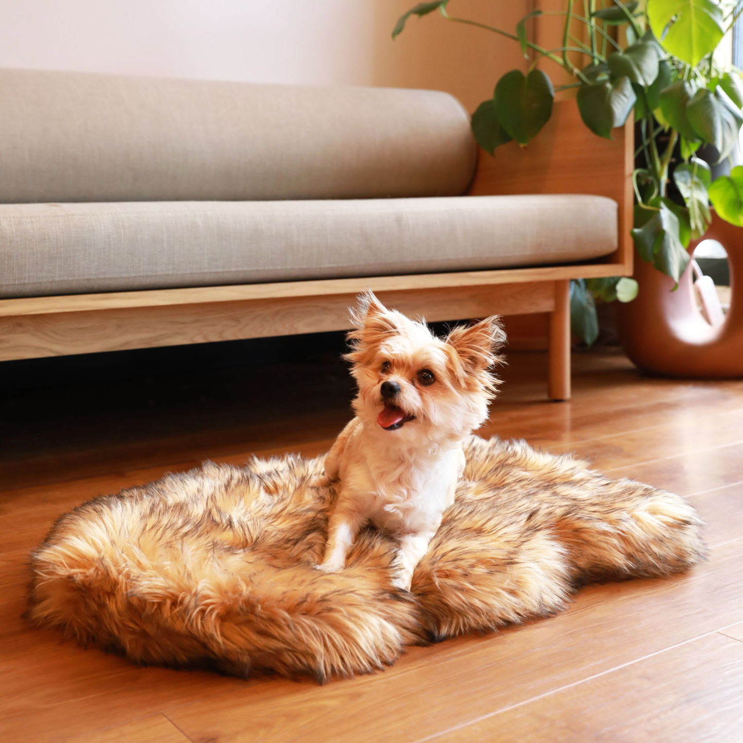 Faux Fur Orthopedic Dog Bed - Curve Sable Tan