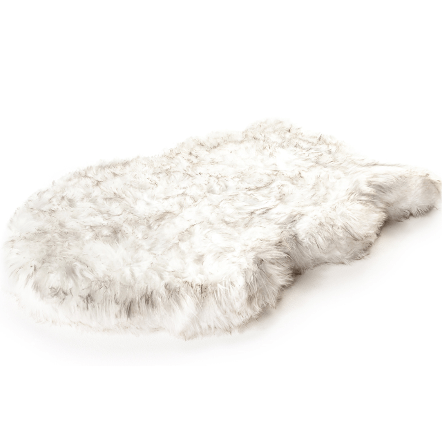 Faux Fur Orthopedic Dog Bed - Curve White with Brown Accents