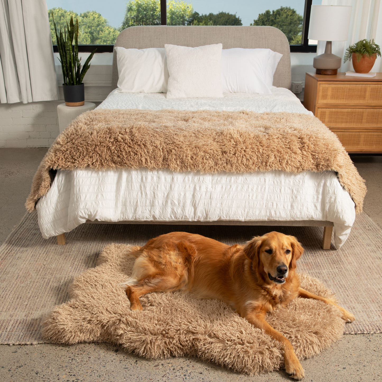 Luxe Faux Fur Orthopedic Dog Bed -  Plush Sheep Tan